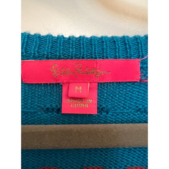 Lilly Pulitzer Dopamine Dressing Robena V-Neck M sweater Teal Bay striped bobble - Picture 5 of 9